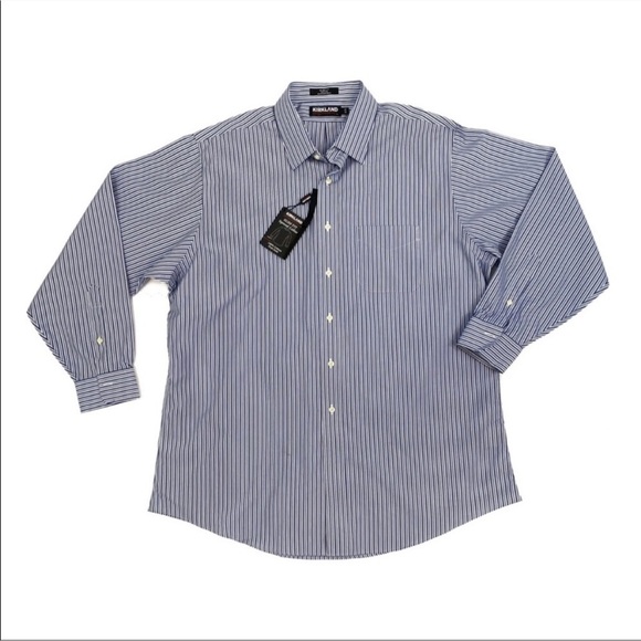 Kirkland Striped Slim Fit Button Down Shirt White And Blue Size 18-35 NWT - Picture 1 of 8